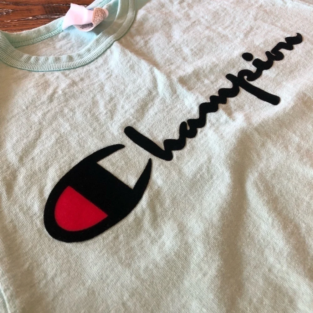 Champion Vintage Flock Print Logo T Shirt Sz M - Picture 7 of 12